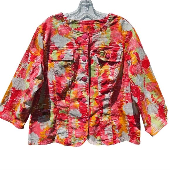 Hearts of Palm Woman -972‎  3/4 Sleeve Multicolor Buttoned Jacket  Size 16W - Picture 1 of 5